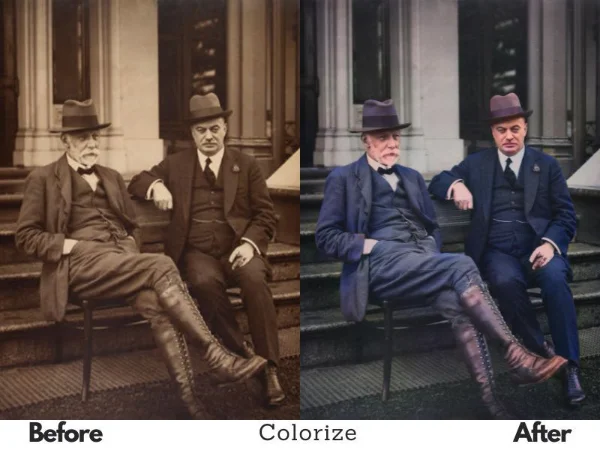 Historical photo colorization before and after comparison