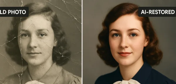 AI photo restoration example showing before and after colorization